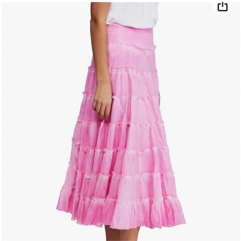 Free People “Razzleberry” Pink Tierred Ruffle Maxi Skirt